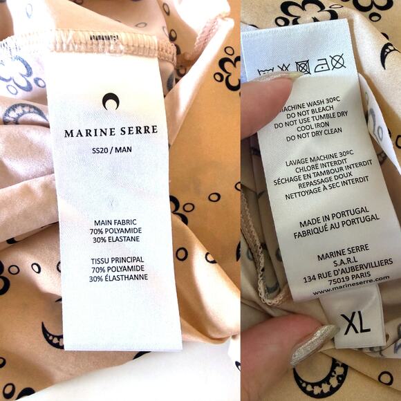 MARINE SERRE Crescent Second Skin Printed Long Sleeve Turtleneck In Tan Size XL - Picture 10 of 11